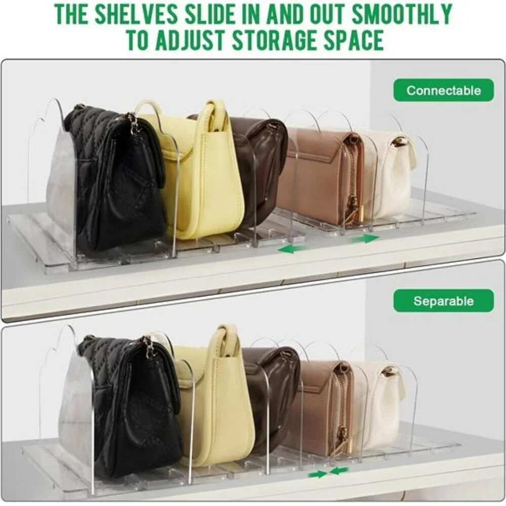 Clear Purse Organizer Closet Shelf Dividers Handbag Storage Holder Adjustable Se
